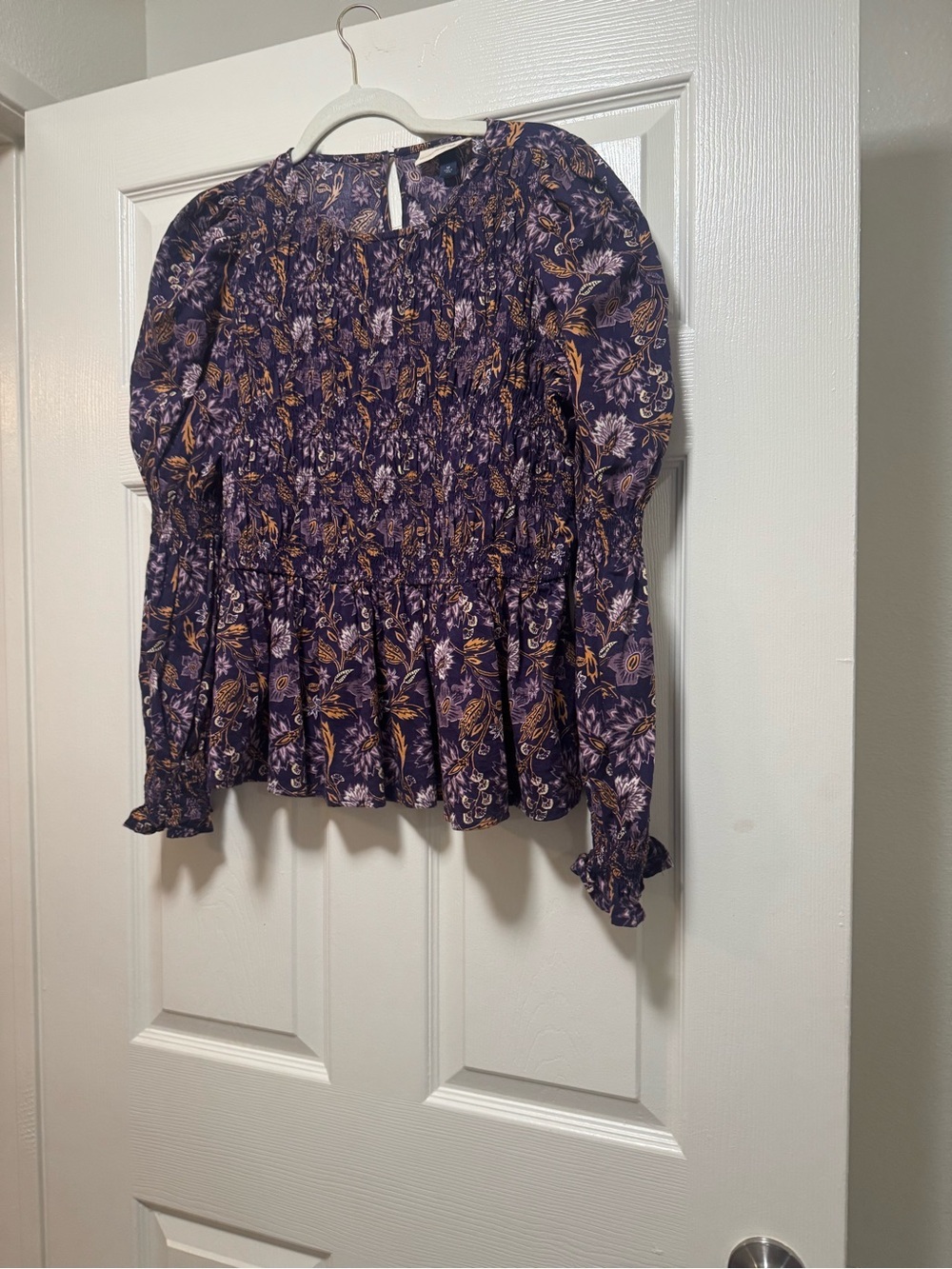 Universal Thread Purple Floral Smocked Peplum Blouse - Picture 4 of 13